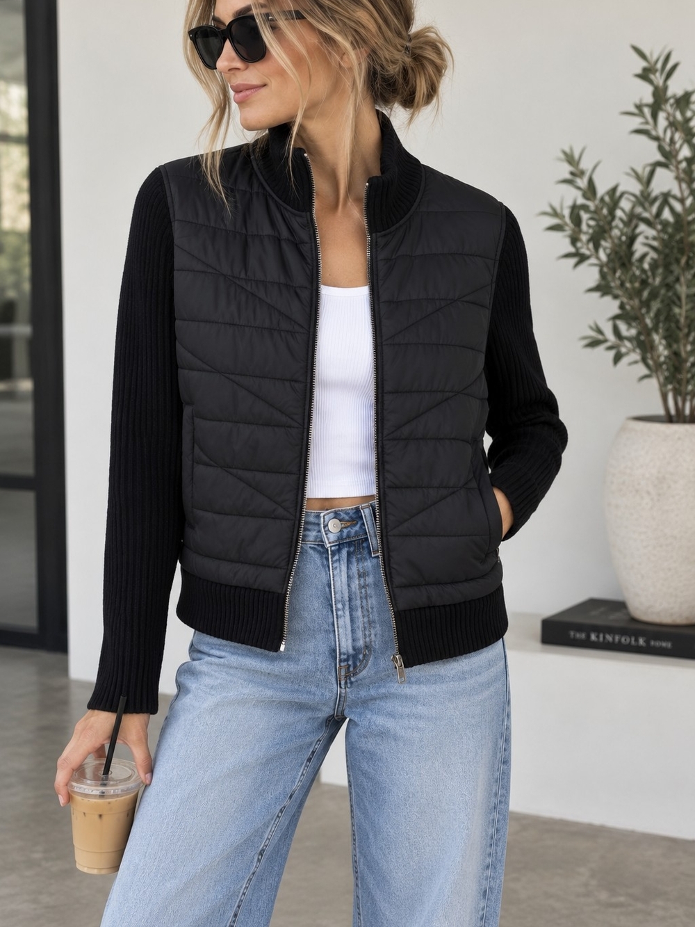 Liverpool Los Angeles Black Quilted Mixed Media Jacket – Size M